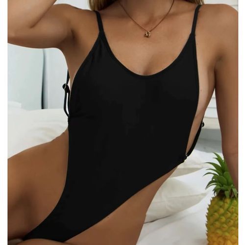 Spaghetti Strap Open-Back Cutout Bodysuit Top