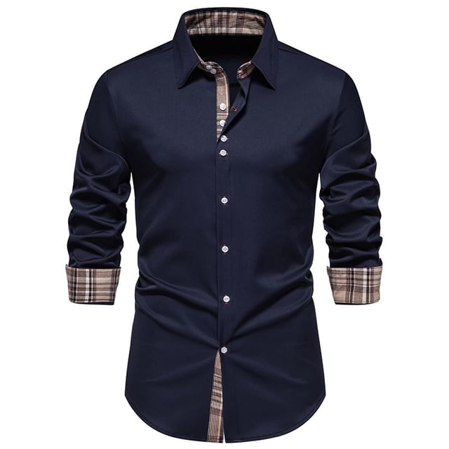 YIKES-Long-Sleeve Plaid Trim Shirt