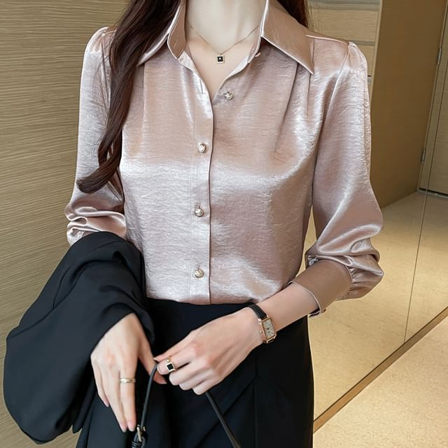 Dragan Pulse-Long Sleeve Collared Plain Button Up Shirt