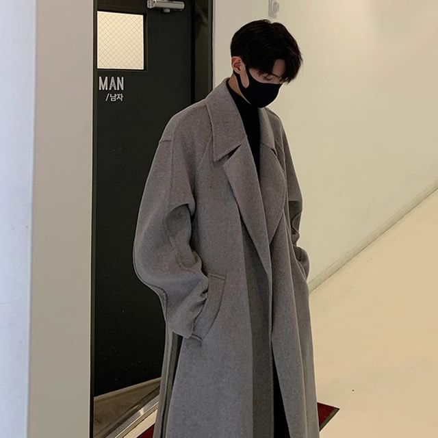 DragonRoad-Lapel Collar Plain Long coat