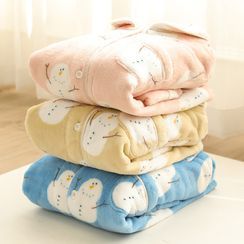 MEJU - Pajama Set: Snowman Print Coral Fleece Top + Pants