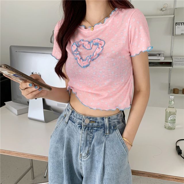 Leoom - Lettuce Edge Short-Sleeve Heart 