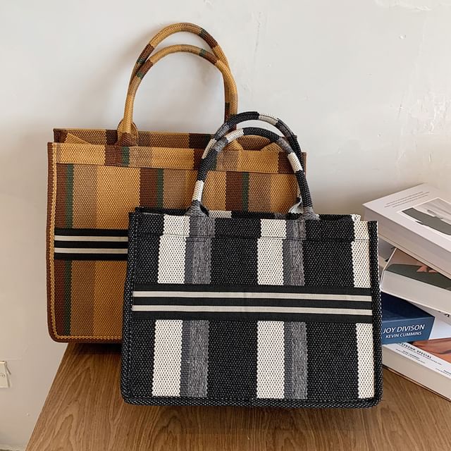 NewTown-Color Block Canvas Tote Bag