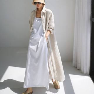 Lewwe Long-Sleeve Plain Maxi Shirt Dress Sale