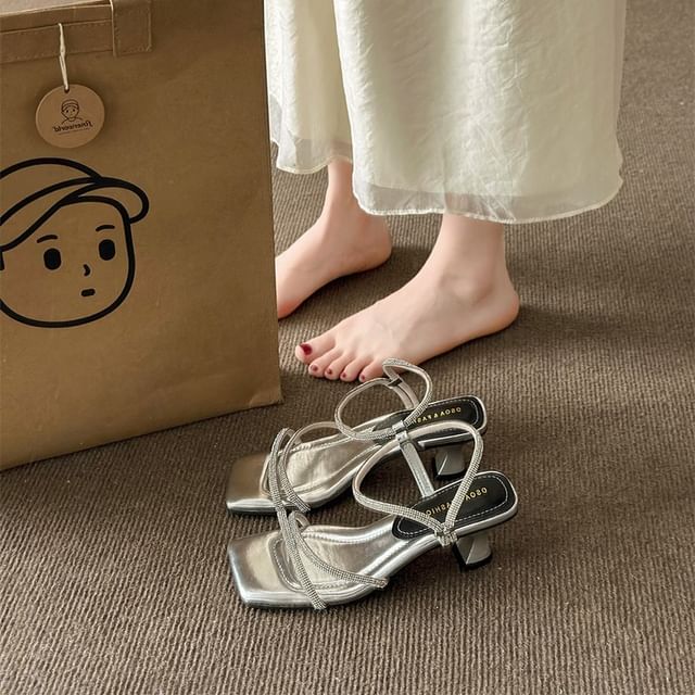 Nikao-Rhinestone Mid Heel Sandals
