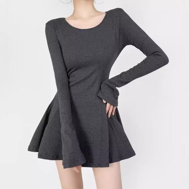 Sundine - Long Sleeve Plain Ruched Slim-Fit Mini A-Line Dress | YesStyle