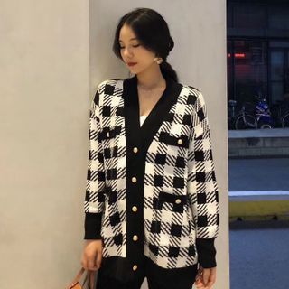 FR V Neck Checkered Cardigan Sale