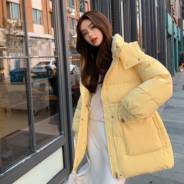 Tzarkozy Plain Hooded Drawstring Puffer Jacket YesStyle