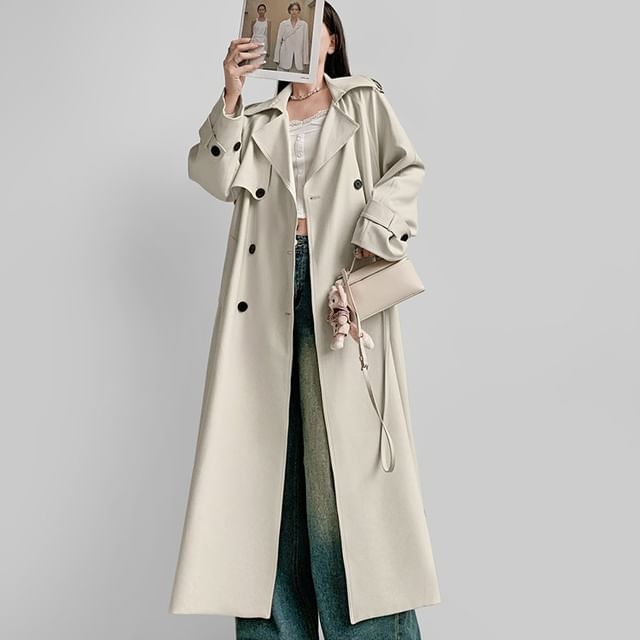 LIVIE-Plain Tie Waist Maxi Coat