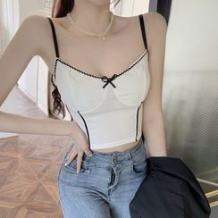 Sosana - Contrast Trim Bow-Detail Cropped Camisole Top Sosana - Contrast Trim Bow-Detail Cropped Camisole Top