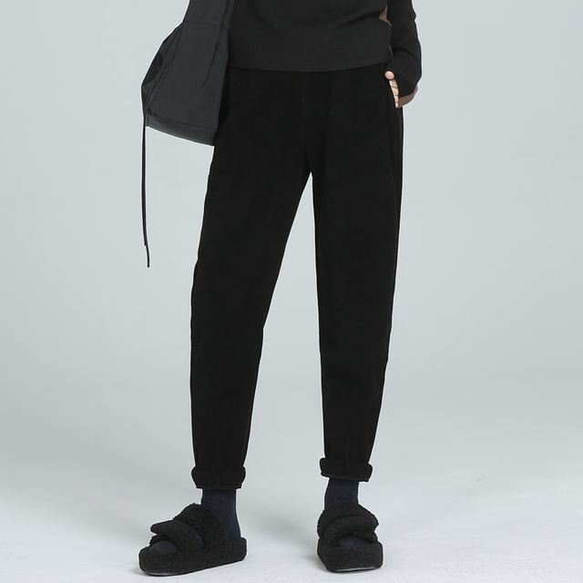 SIMPLE BLACK-High Waist Plain Cropped Harem Pants