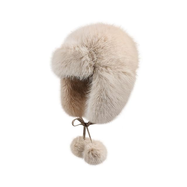 Anavanda-Pom Pom Plain Fluffy Trapper Hat