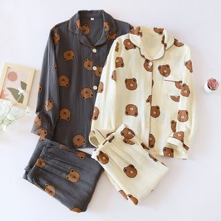 MelMount - Couple Matching Pajama Set: Bear Print Shirt + Pants (Various Designs) | YesStyle