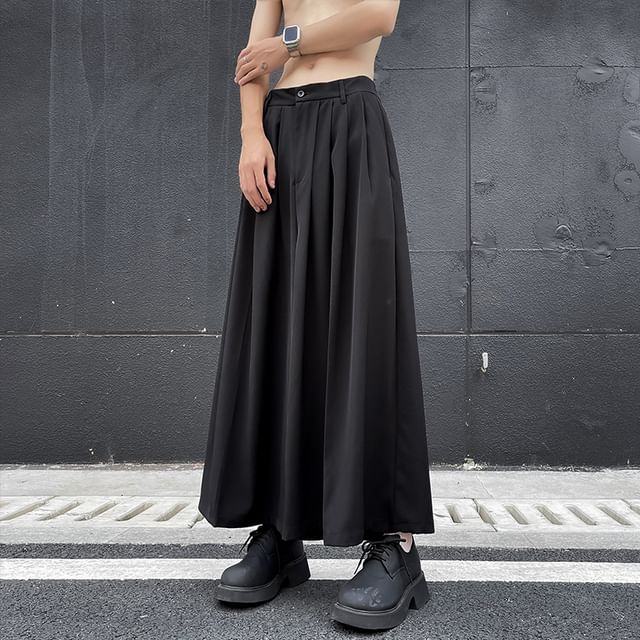 Whyessa-Low Rise Plain Wide Leg Pants