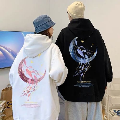 Moon print hoodie sale