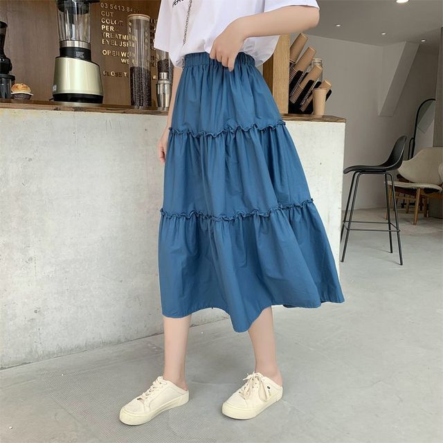 Everose-Midi A-Line Tiered Skirt