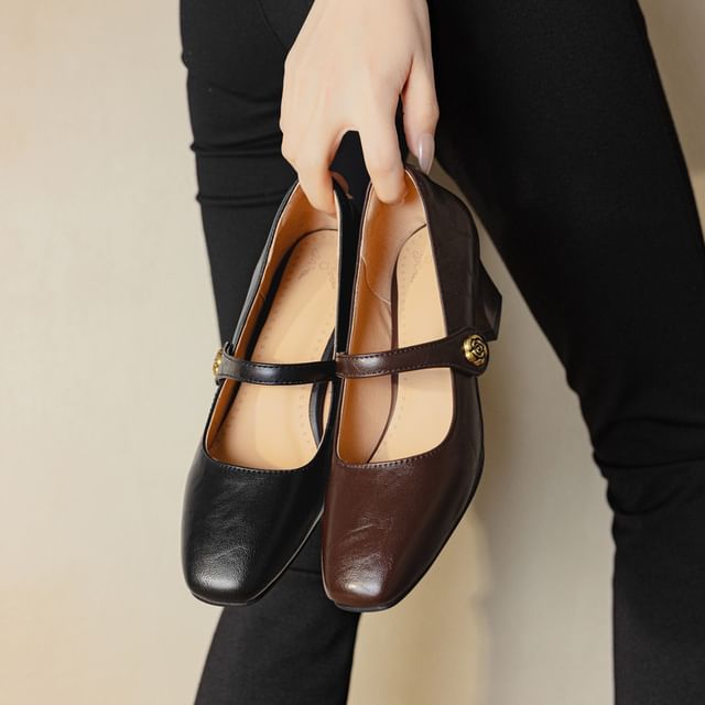 Niuna-Square Toe Chunky Heel Mary Jane Pumps