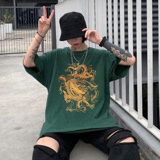 Giuliana - Elbow-Sleeve Dragon Print T-Shirt