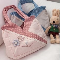 iswas - Dotted-Trim Flower-Appliqué Tote Bag iswas - Dotted-Trim Flower-Appliqué Tote Bag