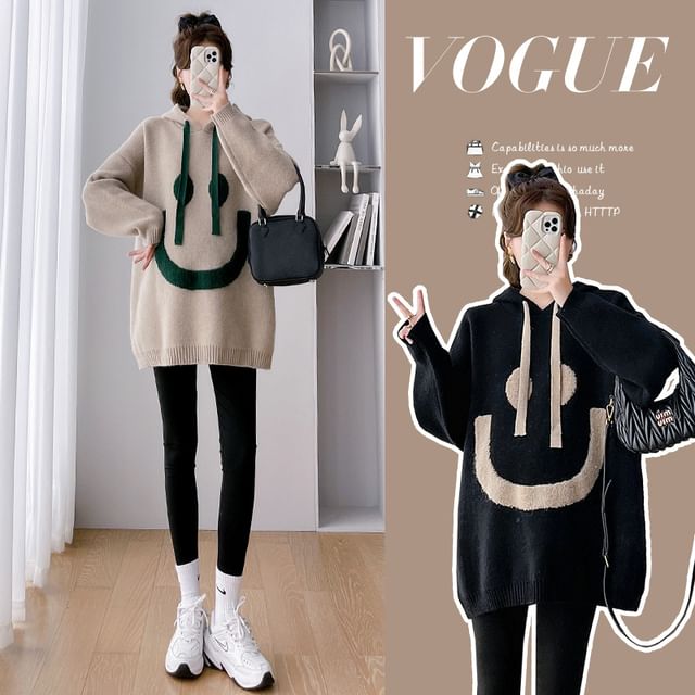Rosy Street-Maternity Drawstring Hooded Sweater Leggings Set