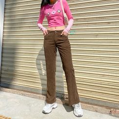 Trisica - Corduroy Straight-Fit Pants / Mock Two-Piece Long-Sleeve Argyle Print Cropped T-Shirt Trisica - Corduroy Straight-Fit Pants / Mock Two-Piece Long-Sleeve Argyle Print Cropped T-Shirt