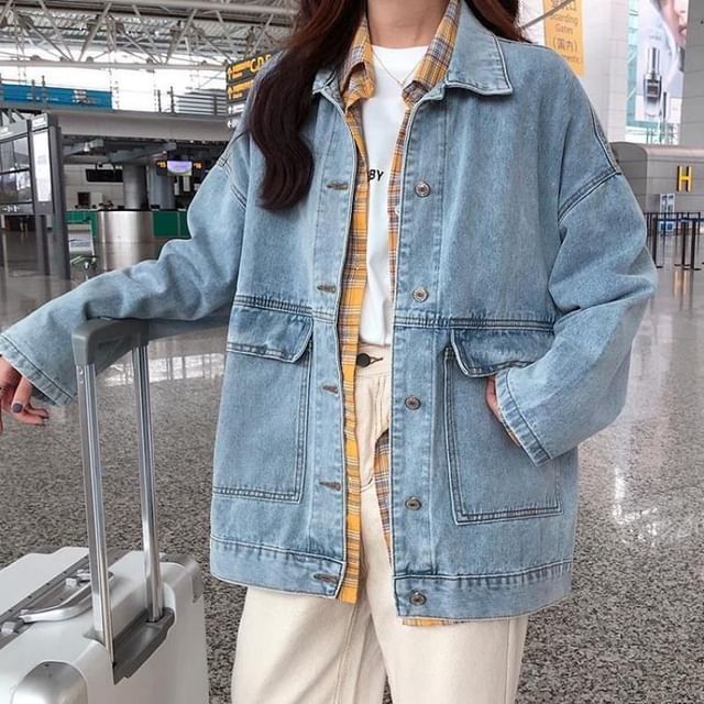 Sisyphi-Collared Washed Denim Button Jacket
