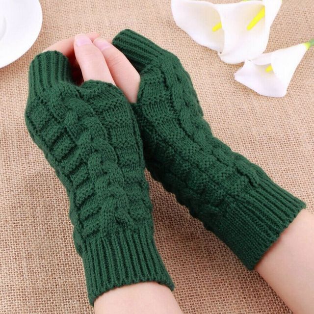 Kinoxslone-Plain Knit Fingerless Gloves