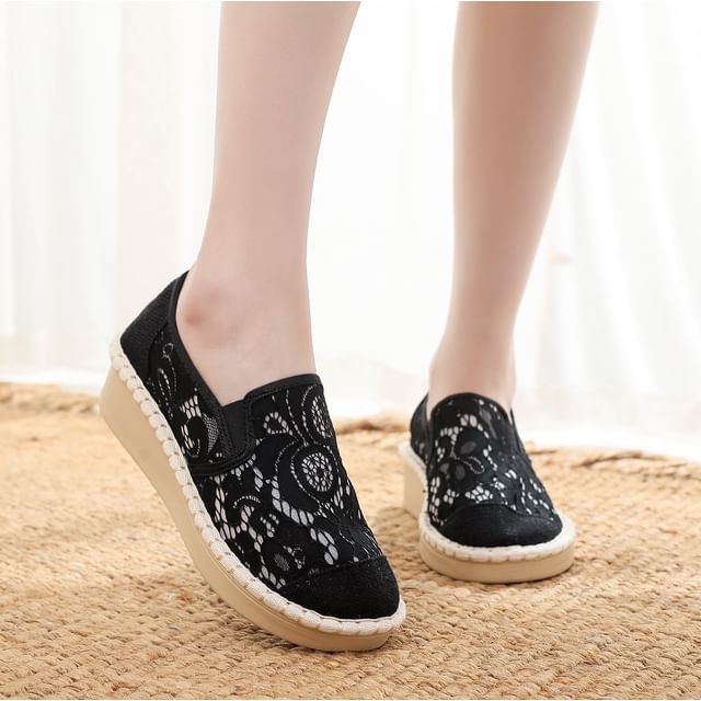 FRAISO-Wedge-Heel Lace Slip-Ons