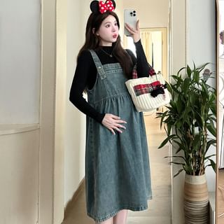 Rosy Street Maternity Washed Denim Midi Overall Dress Sale