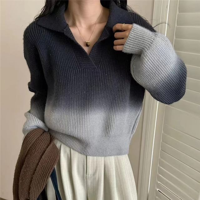 Cloud Nine-Long-Sleeve Polo-Neck Ombre Sweater