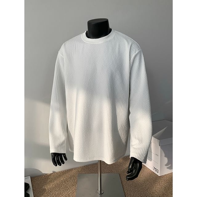Plummie-Long-sleeve Crew Neck Plain Sweatshirt