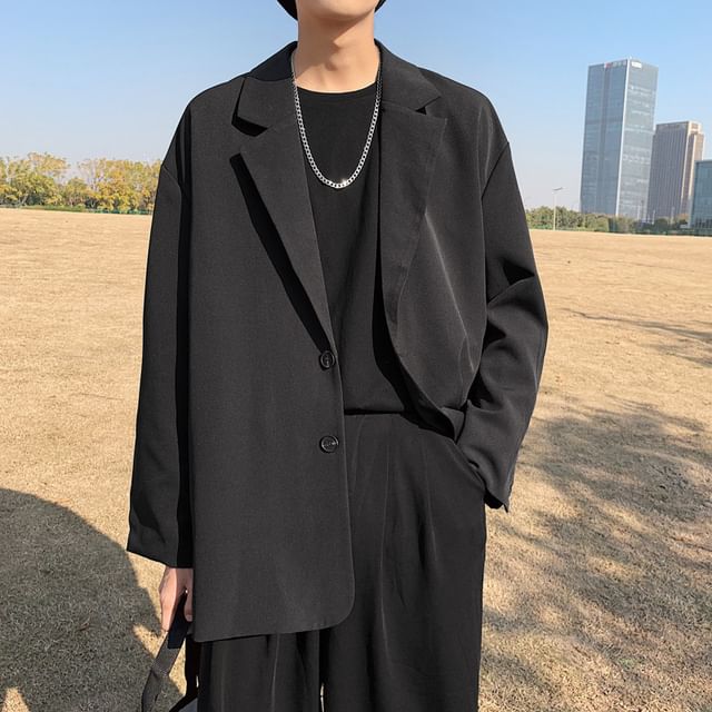 Neonity Wear-Notch Lapel Plain Single Breasted Blazer