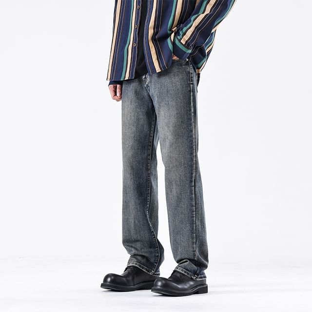 Nataro-Mid Rise Washed Straight Leg Jeans