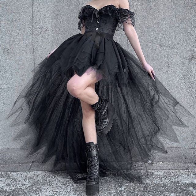 meadowdrop Mesh High Low A-Line Skirt YesStyle