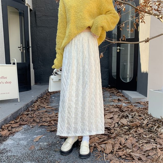 Juuri-High Waist Plain Maxi A-Line Skirt