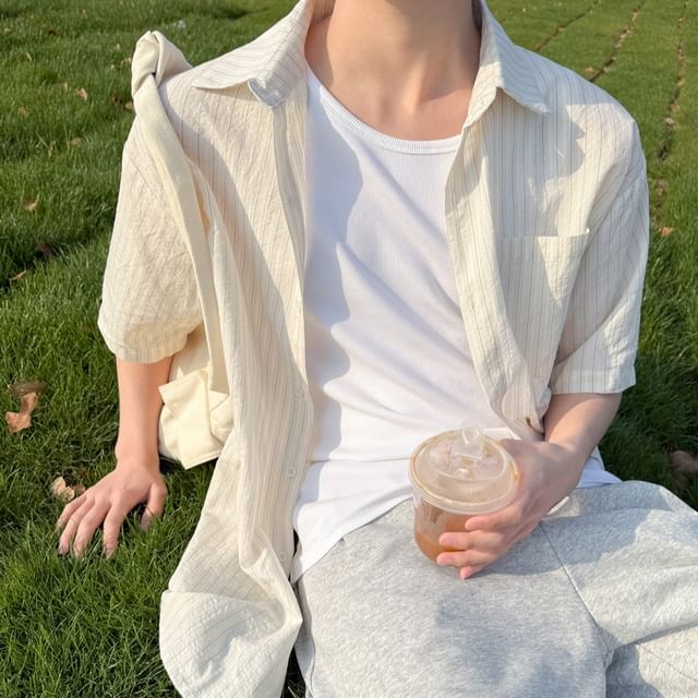 DAZO Studios-Short-Sleeve Striped Shirt