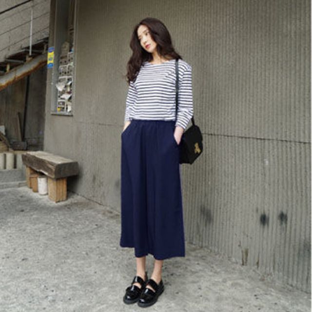 Everose-Cropped Wide Leg Chiffon Pants