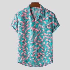 Fireon - Short-Sleeve Flamingo Print Shirt