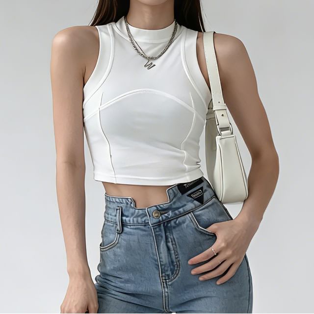 Shira-Crop-Tanktop mit getäfeltem Stehkragen