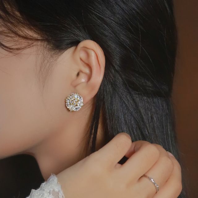 Phoenoa-Rhinestone Sterling Silver Stud Earring