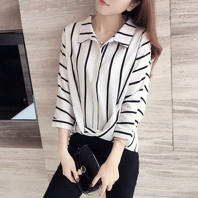 Everose-34-Sleeve Striped Shirt