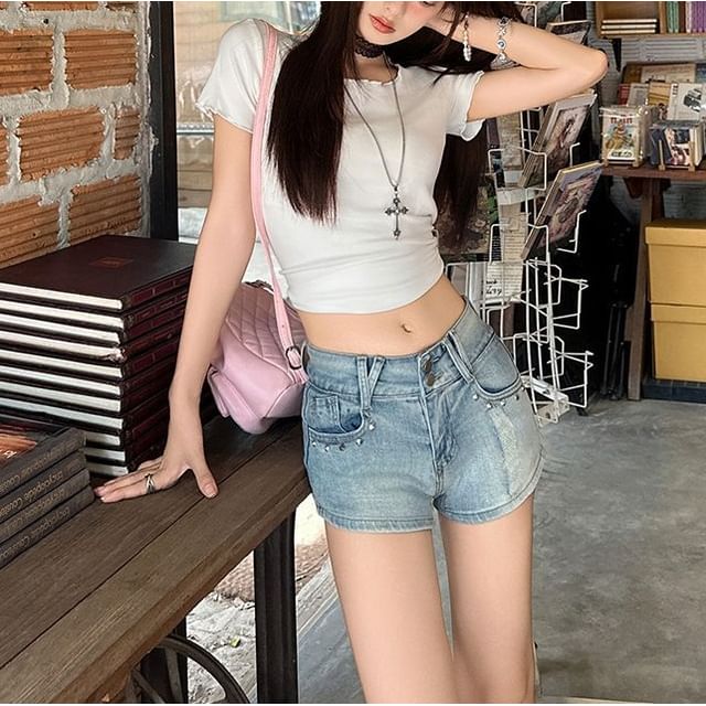 Denimot-Low Rise Denim Hot Pants