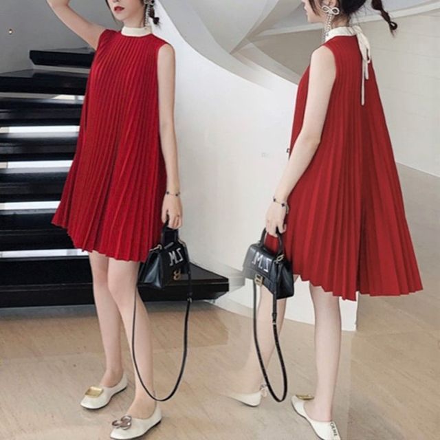 Rosy Street - Maternity Halter-Neck Bow Back Pleated Mini A-Line Dress |  YesStyle