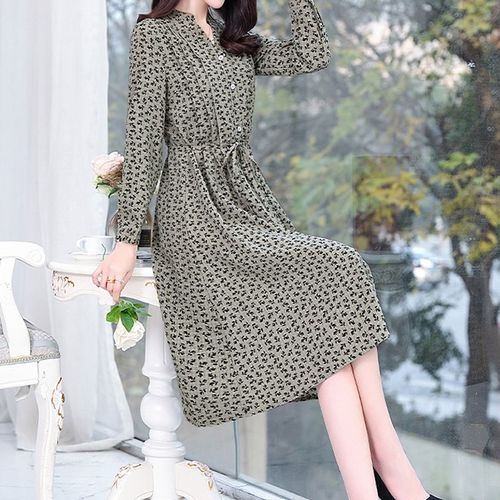 Everytime Puff Sleeve Leopard Print A Line Dress YesStyle