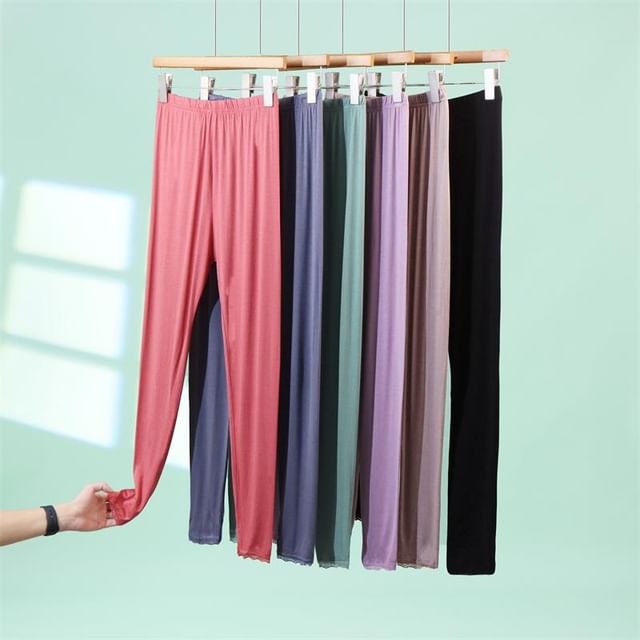 KUMI-Elastic Waist Plain Leggings