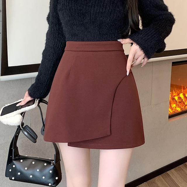 Dragan Pulse-High Rise Plain Asymmetrical Mini A-Line Skirt
