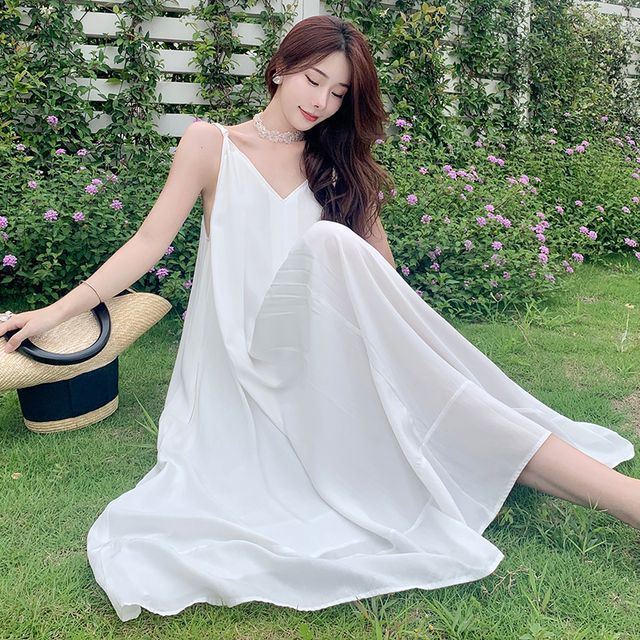 sachin and babi light blue dress White Simple Spaghetti Strap Dress