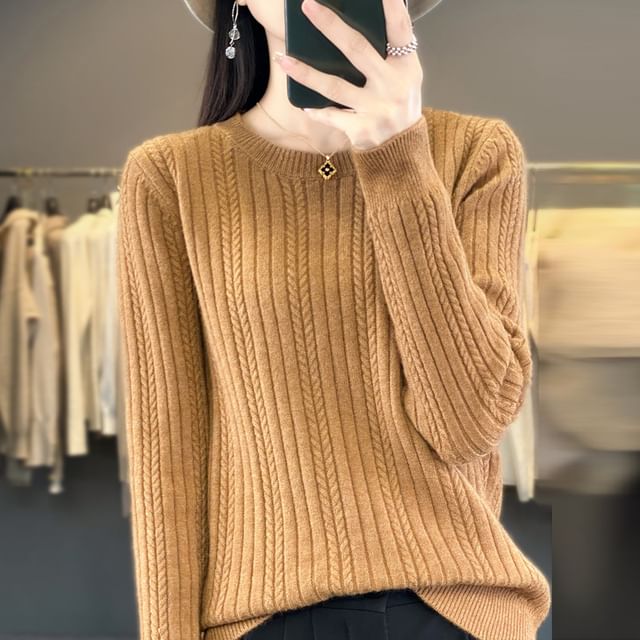 Weelop-Crewneck Ribbed Plain Sweater