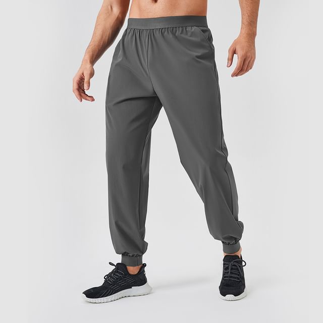 FoxFlair-Elastic Waist Plain Sweatpants