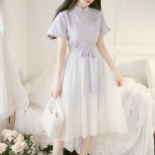 Chiffon Soda - Short-Sleeve Two-Tone Hanfu Dress | YesStyle